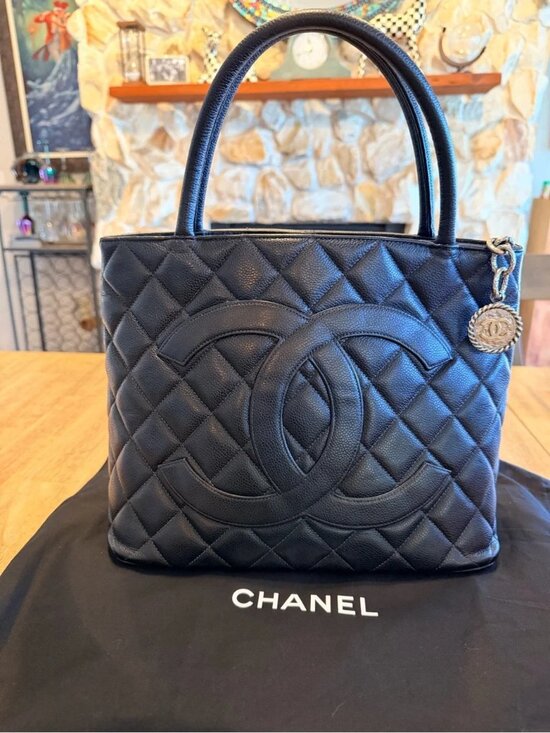 CHANEL Handbags - CHANEL Black Caviar Leather medium Tote medallion vintage Serious inquires only
